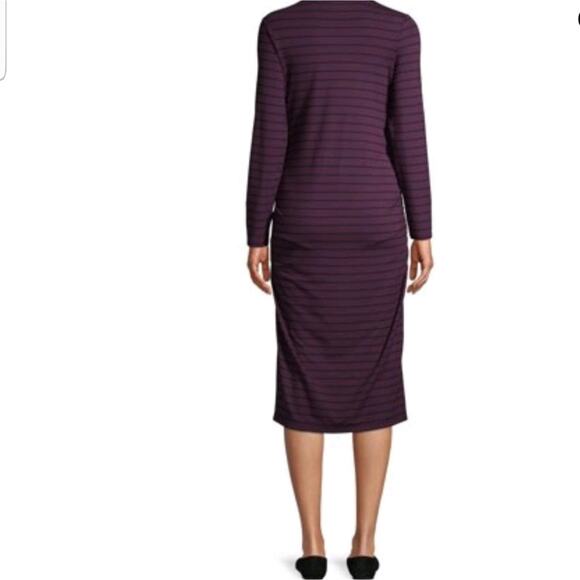 Maternity Dress Small 4 / 6 Long Sleeve Stripe Purple Knee length - Picture 4 of 8